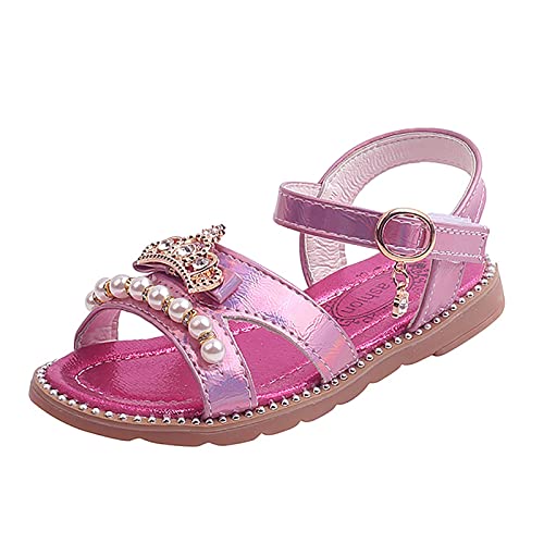Girls Sandals Flat Pearl Children Shoes Big Kids Beach Shoes Girls Princess Shoes Toddler (Hot Pink, 30 Little Child)