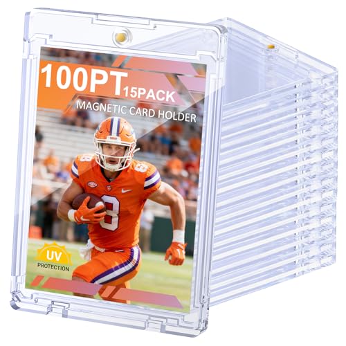 SAMYUCHO 100pt Magnetic Card Holder 15ct Hard Plastic One Touch Card Holder with Strong Magnets Closure Thin U-V Protection Display Case for Trading Sports Gaming Patch Cards Collection