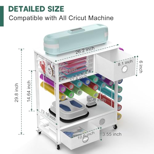 Yumkfoi CR-017ST Craft Cart Compatible With Cricut Machine And Vinyl Roll, Organization And Storage Cart With Drawers thumb #4