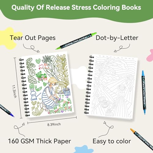 Image of Coloring Book,Village Dot Art Meditations with 12 PCS Acrylic Markers,Mindfulness Adult Coloring Book-Relaxing,Anti-Stress,30 Patterns Coloring Books for Adults,Dot Art for Adults-Country Scenery