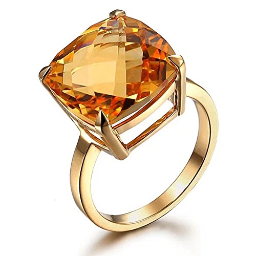 Antique Vintage 9.67ct Natural Citrine Crystal 14K Yellow Gold Wedding Promise Engagement Women's Band Ring Set