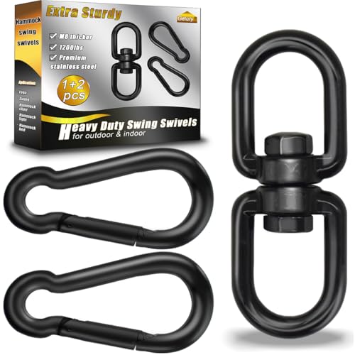 Gelury Black 304-Stainless Steel Swivel Ring - Heavy Duty Double Ended Eye Hook With Snap Hooks, Rotating Carabiner Swing Spinner Hanger for Web Tree Swing, Hammock (M8, 1Pack)