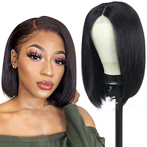 Abbily hair 10A Straight Human Hair 4x4 Short Bob Wigs(10inch 280%density) Lace Closure BOB Wig Pre Plucked Unprocessed Brazilian Human Hair lace front wigs for Black Women Natural Color