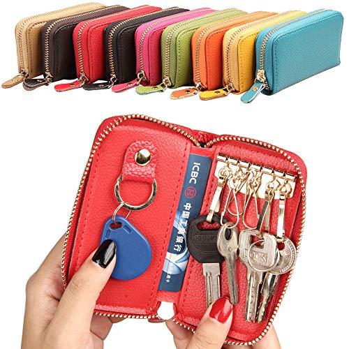 Key Chain Wallet Leather Key Holder with 8 Hooks Key Organizer Case Zipper Wallet for Men & Women3
