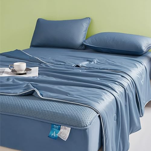Snrtevu Eisdecke, Chillcomfort Schlafdecke, Kühldecken Zum Schlafen, Doppelseitig Kühlende Eisseide, Atmungsaktiv Leichte, Maschinenwaschbar (Dark Blue,150 × 200 cm)
