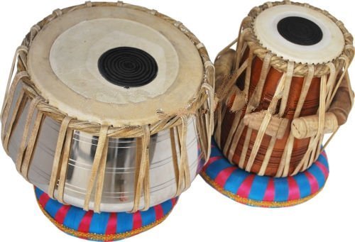 Handgefertigtes Tabla-Set aus Sheesham-Holz, goldfarbenes Messing, Musikinstrument.