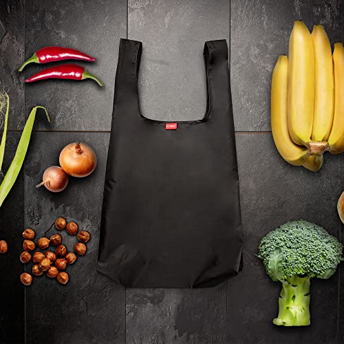 achilles 2er Set Einkaufstaschen, Stabile Tragebeutel wiederverwendbar, Faltbare Beutel aus 100% Polyester, Federleicht und platzsparend, Basic Shopper, 38x46x11cm (Schwarz)