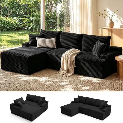 Image of Mangodan Cloud Sectional Sofa, Boneless Couch for Living Room, Modular Sectional Sofa with Deep Seat, Fluffy Comfy Couch with L-Shaped Chaise, No Assembly Required, Black