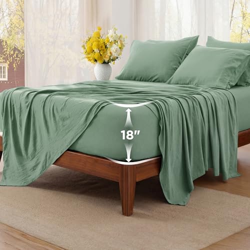 Image of Bedsure Deep Pocket King Sheet Set, 6 Piece, Prewashed Ultra-Soft, 18-inch | Extra Deep Pocket, Breathable, Secure Fit, Hotel Luxury Bedding, Dual Side Pockets, Fade Resistant, For Air Mattress