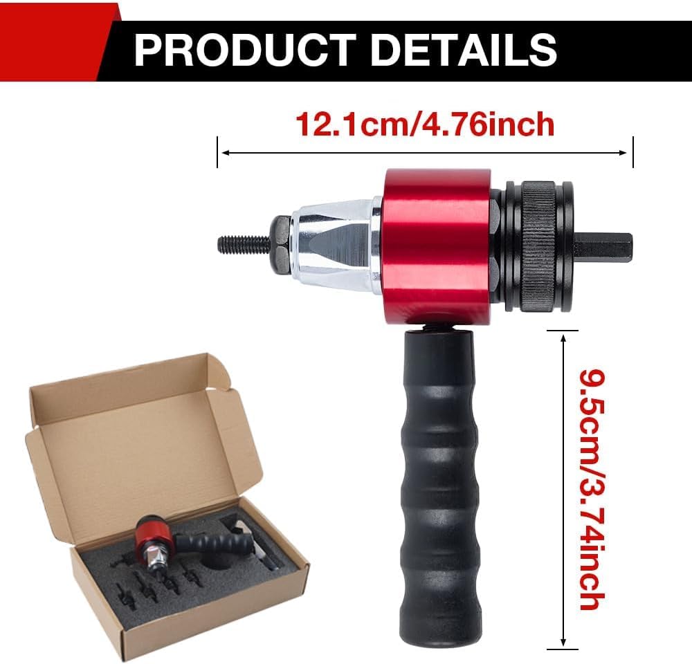 Adattatore Rivettatrice Elettrica M3-M8 per Avvitatore, Kit con 10 Mandrini per Inserti Filettati, Inserto Rivettatrice per Trapano, Riparazione Mobili & Fai da Te (Red)