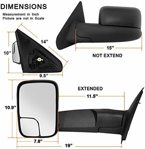 AKKON - For 02-08 Dodge Ram Extendable Towing Power Telescoping Wide Angle Side Mirrors Passenger Side