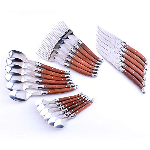 24pcs conjunto de cubiertos de acero inoxidable Manijas de madera Cuchillo de carne Cuchillo Cucharada Cucharada Cucharada Cubiertos Regalo Partido Cena Cena Conjunto