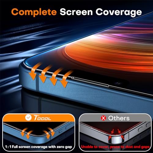 Image of TOCOL for iPhone 13 Screen Protector /iPhone 16e Screen Protector 9H Hardness Military Grade Shatterproof HD Tempered Glass Full Coverage Easy Installation 2 Pack