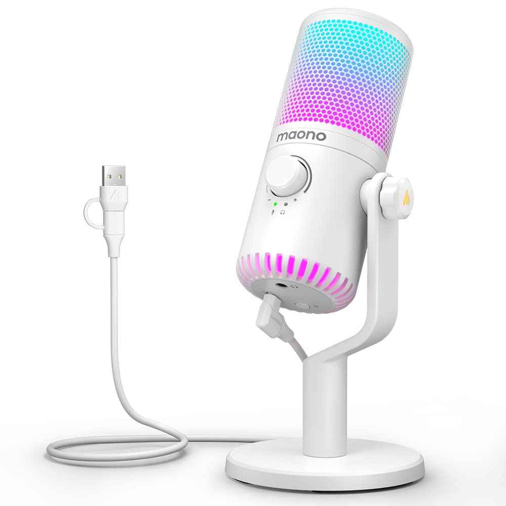 MAONO DM30 White Gaming USB Microphone, Programmable PC Computer Condenser Mic for Streaming, Podcasting, Recording, Twitch, YouTube, Discord, with RGB Lights, Mute, Gain, Zero Latency Monitoring-image-15