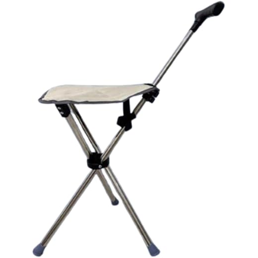 Folding Cane Seat 3 Legs Beige