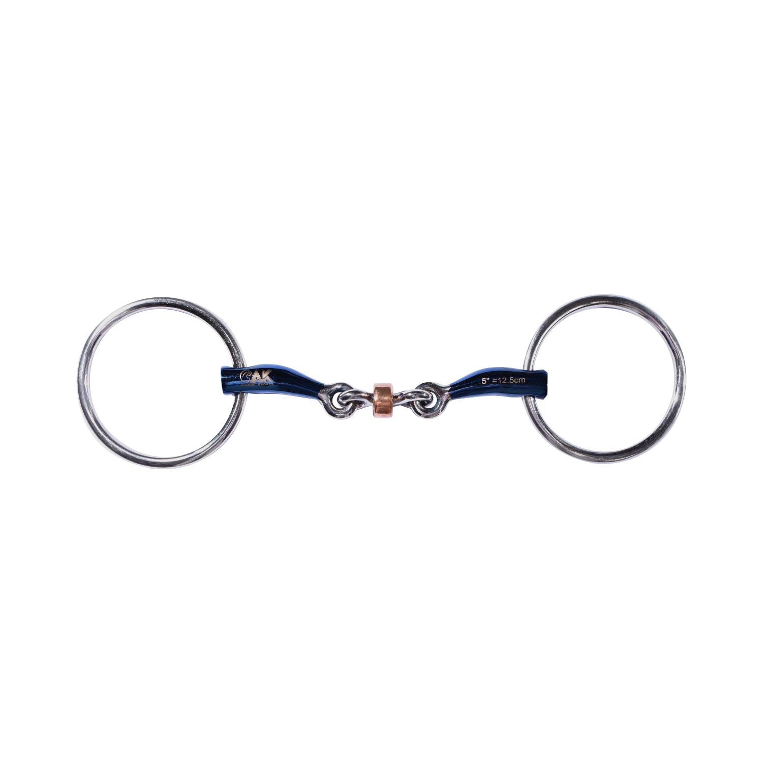 AK Loose Ring Double Jointed Lozenge with Cooper Roller Horse Riding Bit AKRS-2601 (4.50'', Blue-Silver)