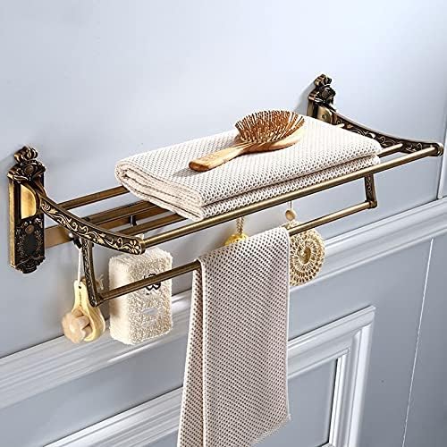 Porte-serviettes mural en bronze antique pliant avec crochets