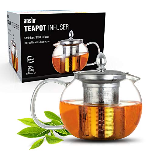Glas Theepot Infuser 600 ml borosilicaat 304 Roestvrij staal Deksel, doorzichtige theepot zetgroep en los blad Theepot… - Image 3