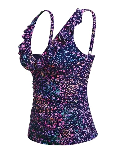 Image of Yonique Women's Tankini Top Only Tummy Control Bathing Suit Top Ruffle Swimsuit Top V Neck Swim Tank Top No Bottom