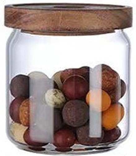 Miniatura 14 de Viovian 16 oz / 500ML Recipiente de Vidrio para Nueces de Café Vintage con Tapas de Madera Recipientes de Almacenamiento de Vidrio Transparente 16oz