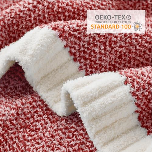 Image of Snuggle Sac Christmas Red Blanket Twin Size, Ultra Soft Warm Fuzzy Knit Blanket Throws Dupes for Couch,Sofa, Bed, Heather Red, 60x80 inches