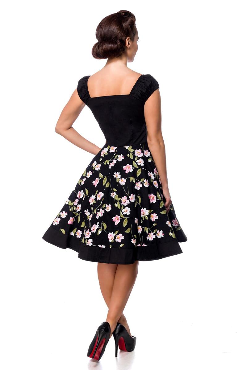 Belsira Vintage Kleid Femme Robe mi-Longue Noir 95% Coton, 5% Élasthanne