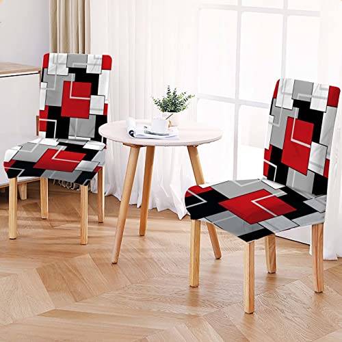 Mcalk Geometric Red Chair Covers Set Of 4 And Table Runner,Stretch Red Chair Slipcovers For Kitchen,Washable Removable Chair Protector Modern Chair Covers For Dining Room #TOP5