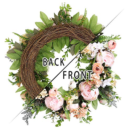 Agirlgle Spring Wreath Artificial Peony Flower Wreath For Front Door 20 Inch Springtime Faux Flower And Artificial Flower Hanger Indoor Natural Vine Wreath Home Decor For Window, Outdoor, Wedding #TOP2