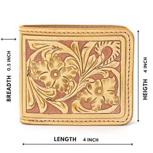 Illy Genuine Full Grain Leather Handtooled Hipster Wallet Floral Bi-Fold, Credit Card4