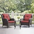 HUMMUH 3 Pieces Patio Bistro Set Wicker Patio Chairs Set of 2 with Tempered Glass Top Side Table Rattan Outdoor Furniture Conversation Set for Yard,Garden,Porch (Brown/Red)