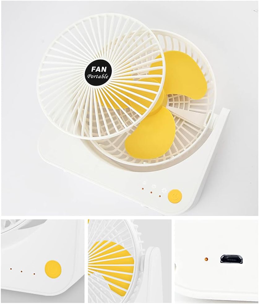 Tabletop Fan Quiet Portable USB Rechargeable Desktop Fan 2000mAh Air Circulator for Head Adjustable for Room D