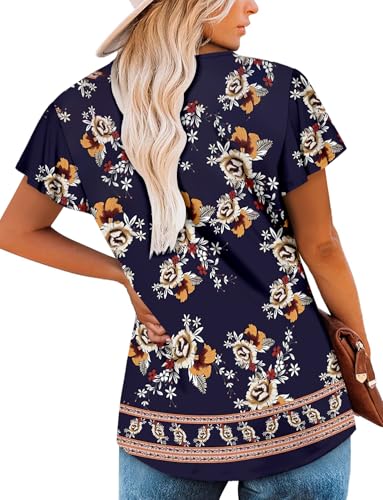 KISSMODA Tops for Womens Summer Cute Short Sleeve Shirts Trendy Notched Neck Blouses Casual Loose Pleated Tunics S-3Xl