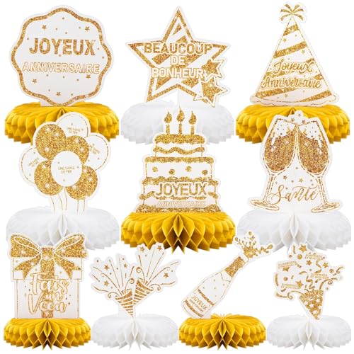 AUGSUN 10 Pièces Centre de Table Anniversaire - Décoration Française avec Accessoires