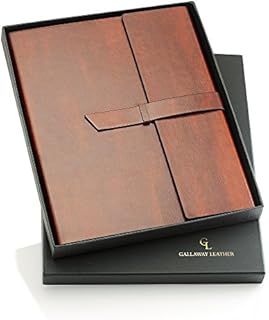 GALLAWAY LEATHER Padfolio Portfolio Folder – Slim Portfolio Folio Organizer Holder for Letter Legal A4 Note Pads Notebooks for Men Women Refillable Business Leather Portfolio Binder, Dark Chocolate