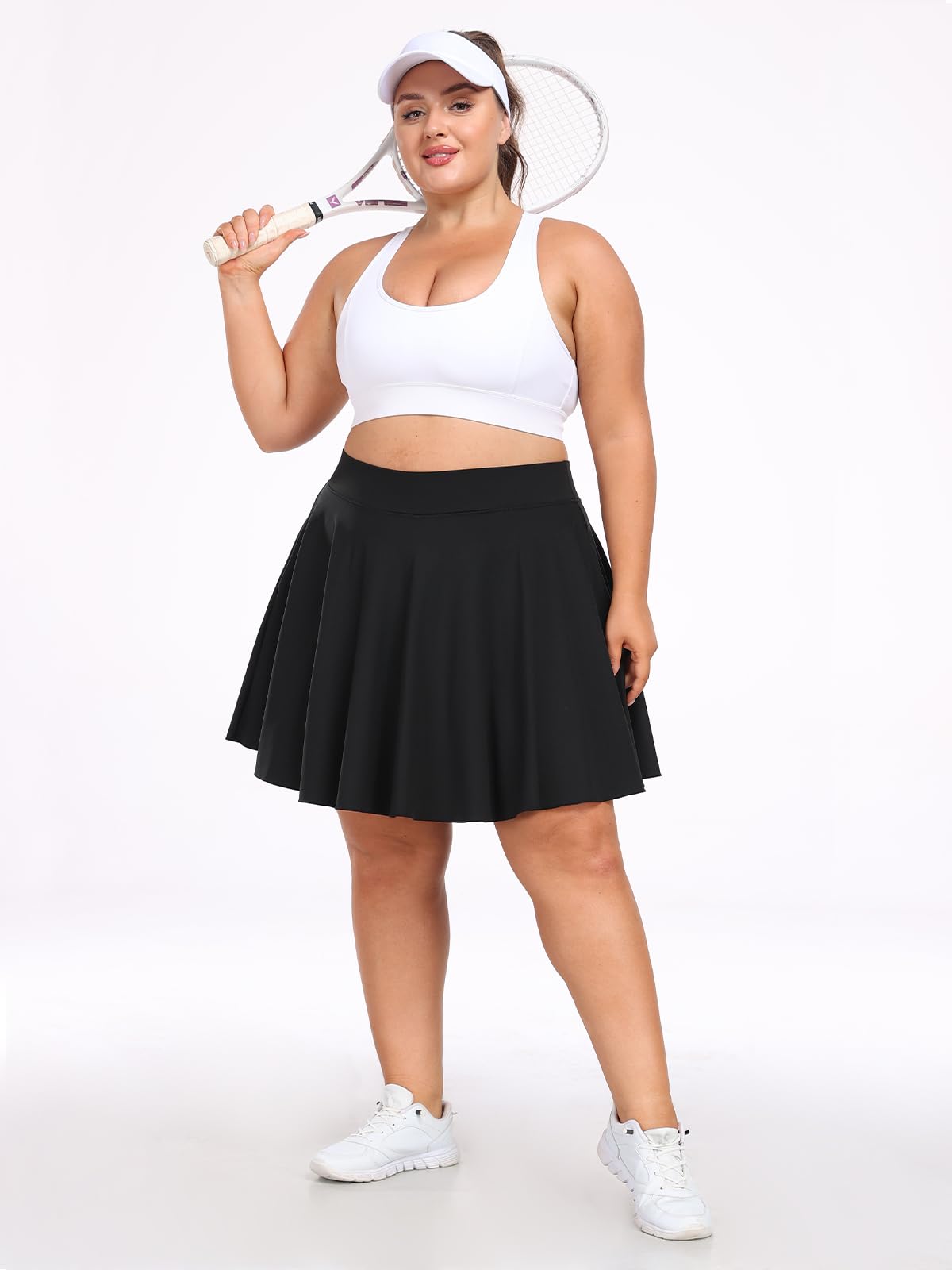 Moon Wood Knee Length Skirts for Women 4 Pockets High Waisted Plus Size Womens Tennis Skirt Athletic Golf Skirts with Shorts Black
