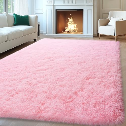 8x10 Area Rugs for Living Room, Pink Large Fluffy Rugs for Bedroom, Soft Carpet Shag Kids Room Rug, Non-Slip Fuzzy Rugs Indoor (8ft x 10ft, Pink)