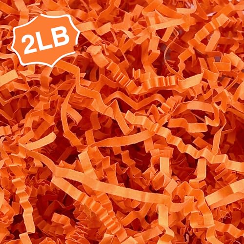 Corlcol 2LB Crinkl Paper Shred Filler for Bag Gift Box Basket Confetti Paper Shreded Stuffing Decoration for on Halloween Day (Orange)