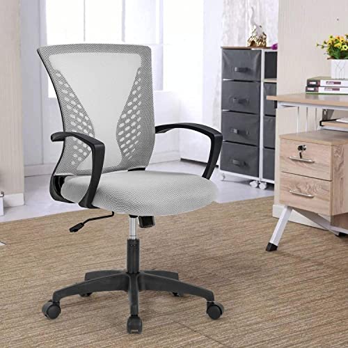 FDW(Factory Direct Wholesale) OffiClever エグゼクティブチェア グレー エルゴノミックデザイン 腰部サポート アームレスト 調整可能 ホイール付き ミッドバック メッシュ 58×57.5×102.5cm 【日本正規輸入品】 FZ-MC-GF411-Grey [2]