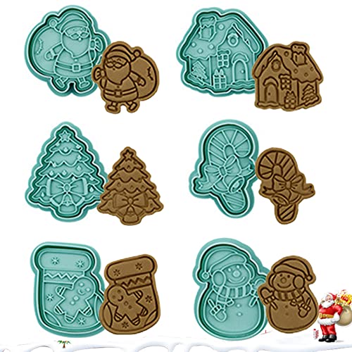 Ausstechförmchen Weihnachten, 6 Stück 3D Keksausstecher Weihnachten, Plätzchenformen für Kinder, Kunststoff Stempel Ausstechformen Cookie Cutter für Tortendeko Kekse Backen Cover