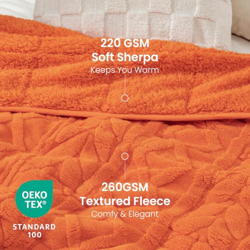 Image of Drewin Weighted Blanket 15lbs for Adults Deep Sleep and Relax,Orange | Soft Jacquard Sherpa Heavy Blankets 48 inch x 72 inch with Glass Beads,Cozy Fleece Throw Blankets for Bed and Couch,Machine Washable