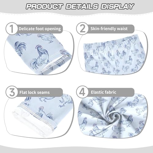 Blue Rooster Sketch Girls Leggings Athletic Pants Tights Stretch Bottom3