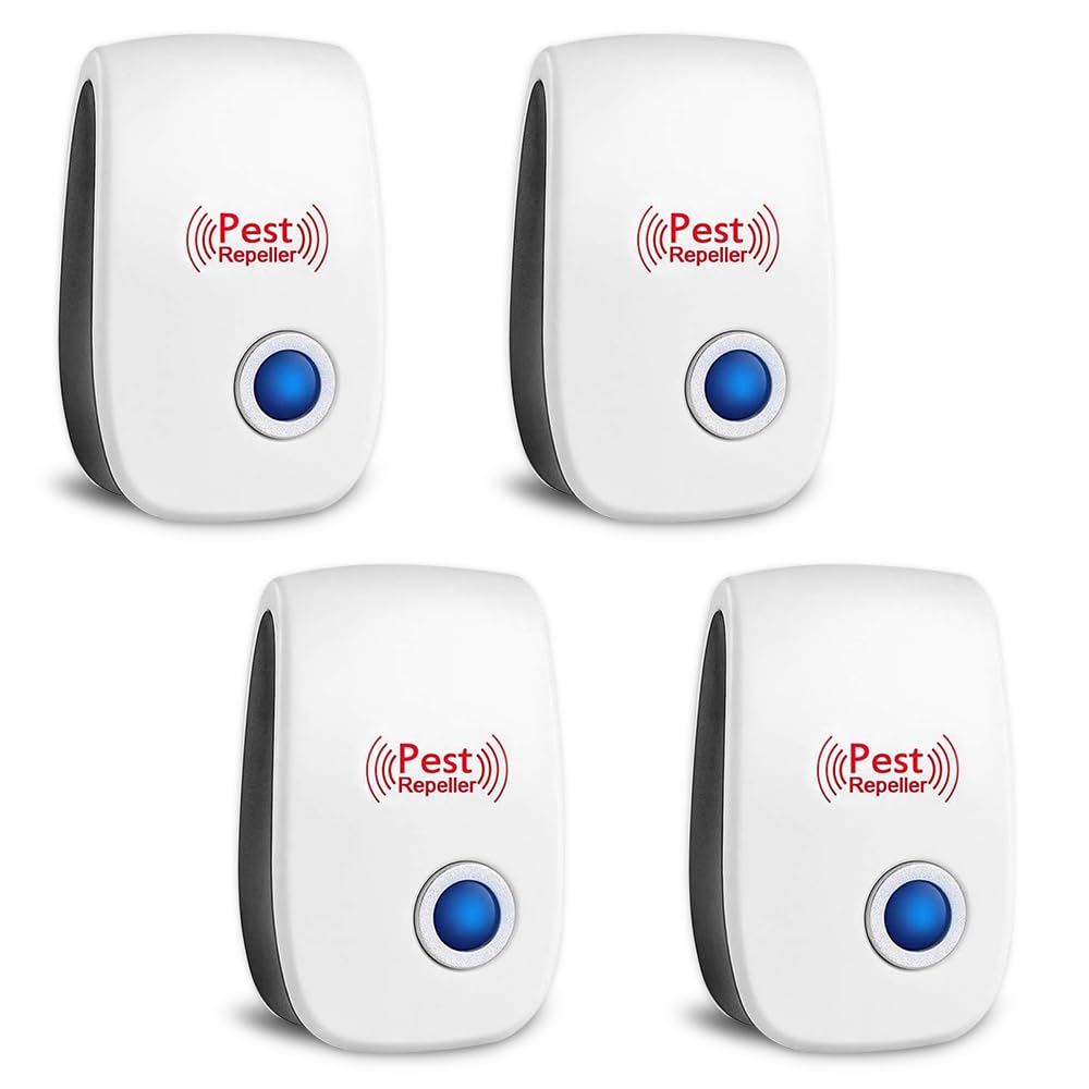 Repelente Ultrasónico de Plagas, 4 Pack Pest Reject, Ultrasónico Repelente Cucarachas, Ahuyentador de Ratas para Anti Mosquitos, Moscas, Ratones, Cucarachas, Arañas, Roedores