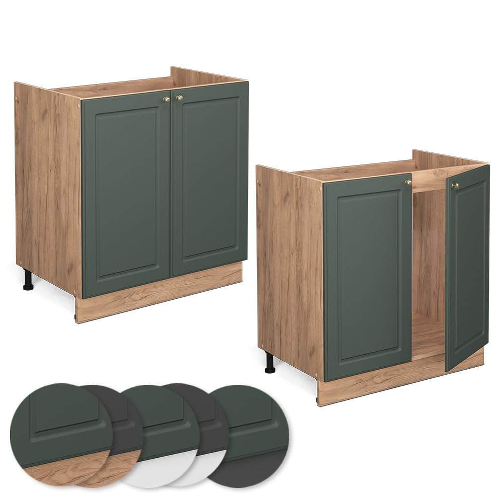 Vicco Mobile lavello cucina Fame-Line, Verde-oro rustico, 80 cm senza piano di lavoro, per la combinazione con altri moduli della serie Fame-Line