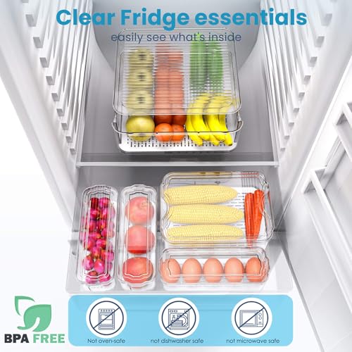 6 Pack Refrigerator Organizers, Clear Pull-out Drawer Container and Organizer Bins with Lids, Stackable Storage Containe - Additional View