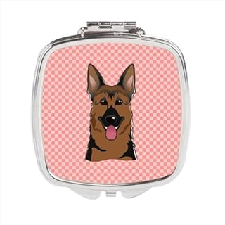 Checkerboard Pink German Shepherd Compact Mirror44; 2.75 x 3 x .3 In.