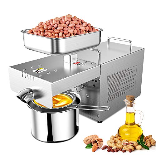S SMAUTOP Máquina de Prensa de Aceite Automática Hogar 750W Máquina de Prensa de Aceite de Acero Inoxidable Grado Comercial Para Habichuelas Cacahuetes Sésamo Semillas Girasol Nueces