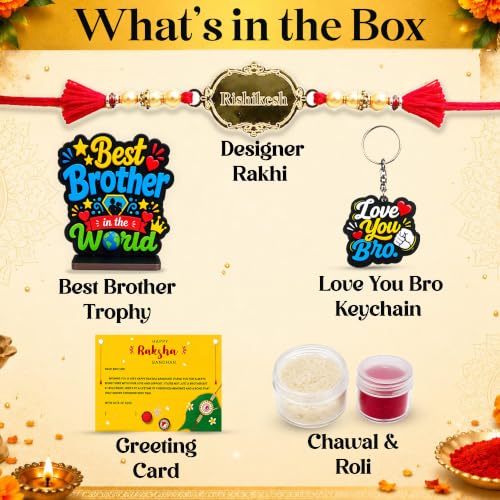 Image of SWAGSTATION Rakhi Combo for Brother, Evil Eye Rakhi with Guardian Bell Evil Eye Keychain, Love You Bro Fridge Magnet, Greeting Card & MDF Gift Box, Raksha Bandhan Gift Set