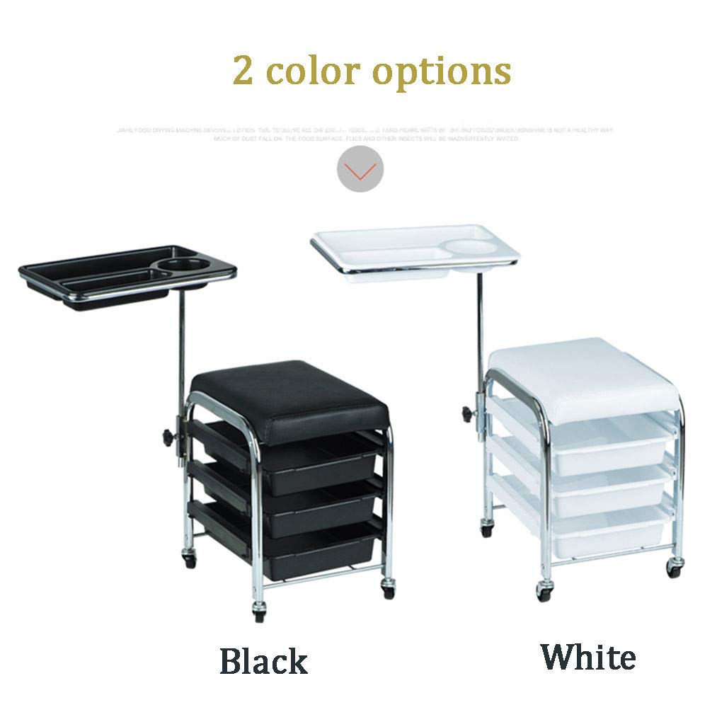 Chariot de Coiffure, Salon de Coiffure Mobile Salon de Coiffure beauté Chariot de manucure Ongles Outil de Cheveux Chariot Chaise pédicure Tabouret Table (Noir, Blanc)