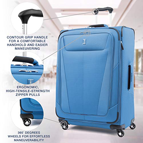 Travelpro Maxlite 5-Softside Expandable Spinner Wheel Luggage, Azure Blue, Checked-Large 29-Inch