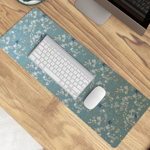 Image of Vintage Chinoiserie Bird Mouse Pad,Dusty Blue Oriental Desk Mat
